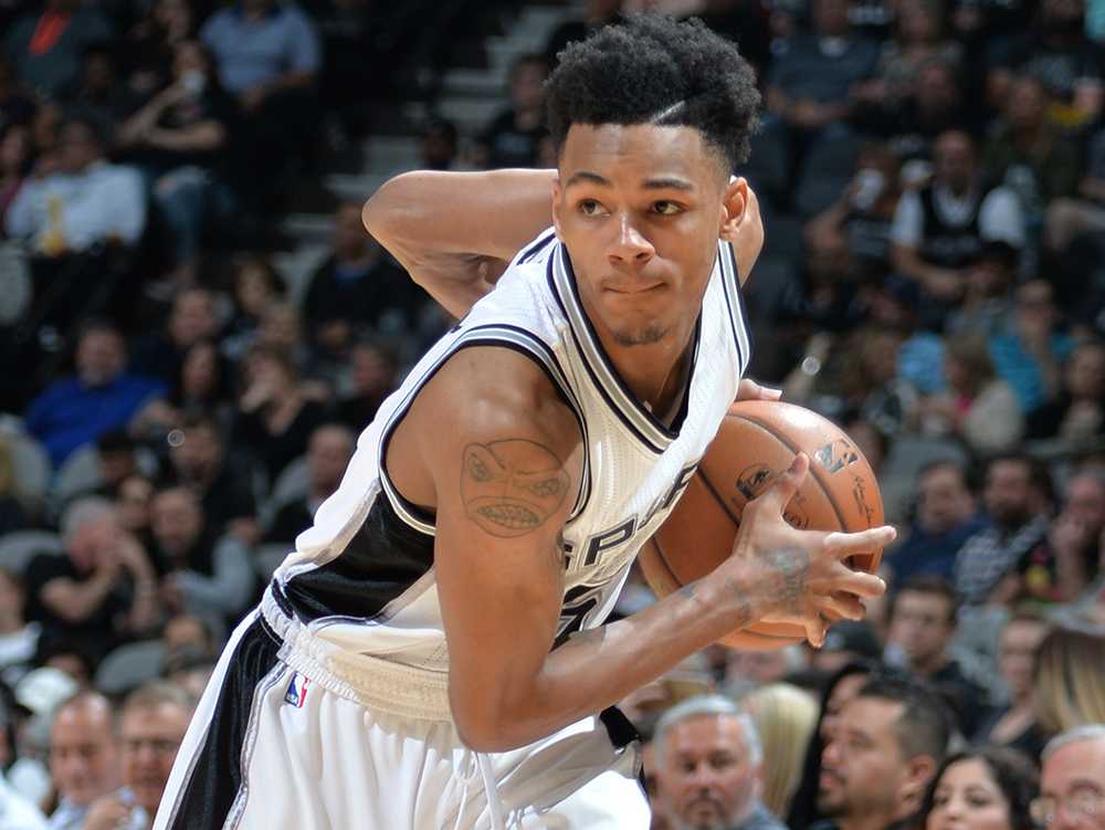 Dejounte+Murray+in+play+for+the+San+Antonio+Spurs.+Photo+by+SLAMonline.com