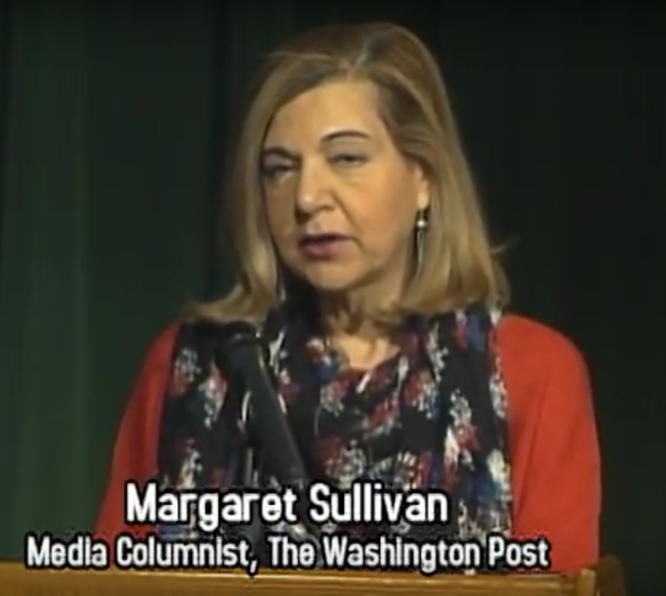 Washington Post Media Columnist Margaret Sullivan speaks with Journalism I students. 