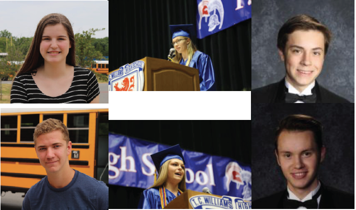 The valedictorians and saludictorians from the past three years. Clockwise from top left: Emily Kieran, Laura Wilcox,  Jackson DuPont, Jonah Horowitz, Hannah Bates, and Asher Elkins. Five of the six attended George Mason Elementary School.