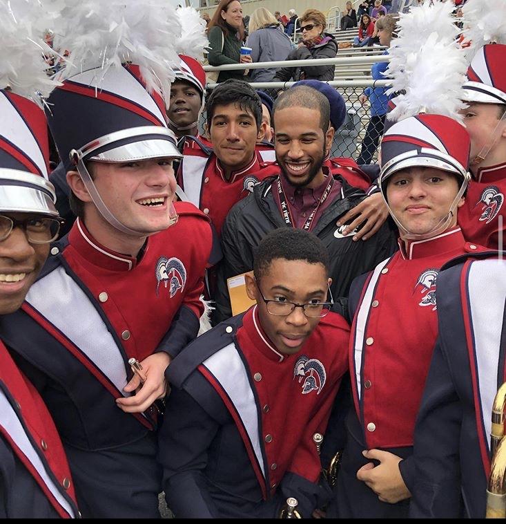 Pictured left to right: (front row) Rahkeem Smith, Ewan Thompson, Jamison Taylor, Gabe Macias
(back row) Chris Salinas and Timothy Grant celebrate a superior rating at the Virginia Marching Band Assessment. Photo courtesy of TCW Band.