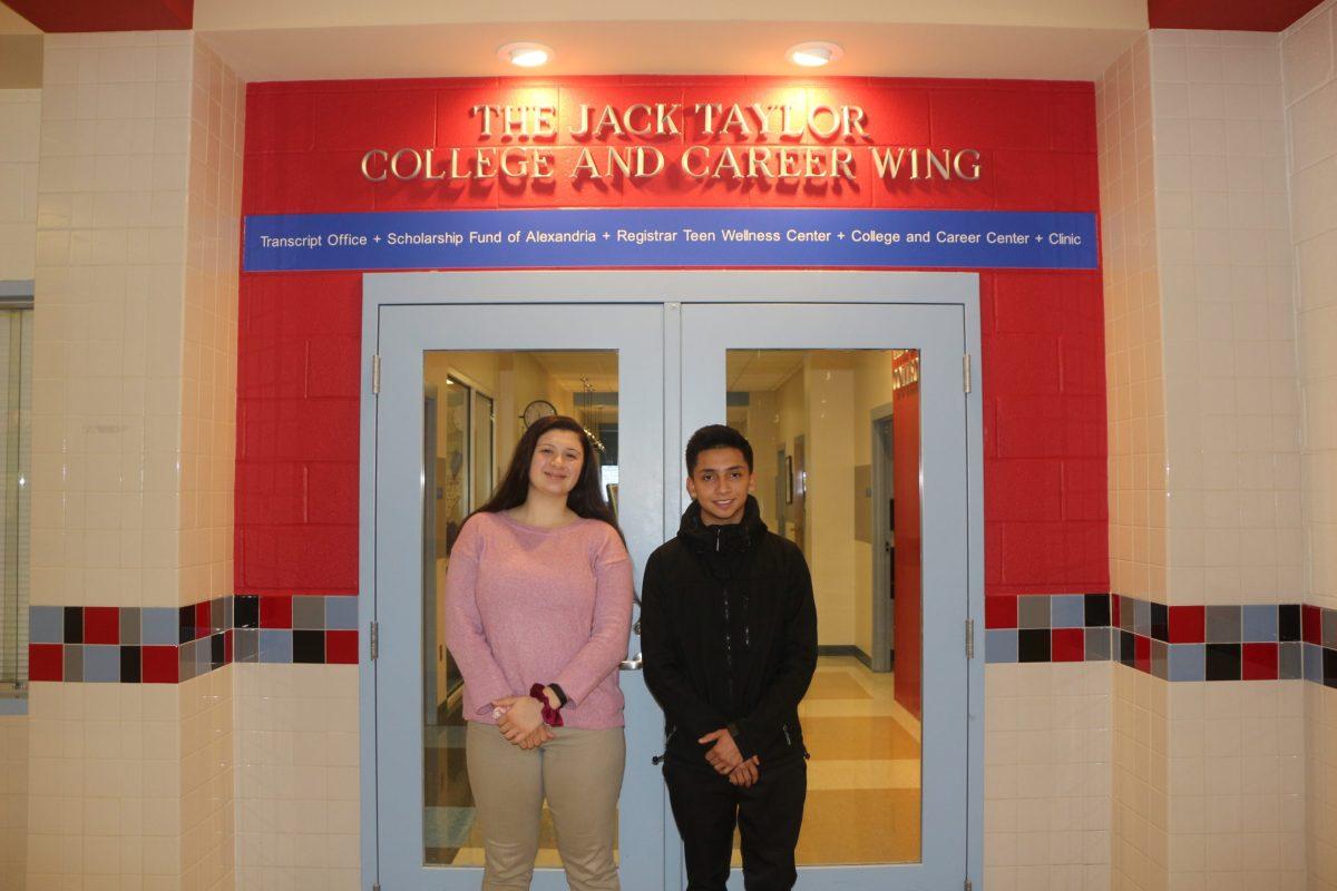 Posse Scholars Maddie Allen and Wilmer Carranza celebrate their achievement at a Jack Taylor College and Career Center reception.