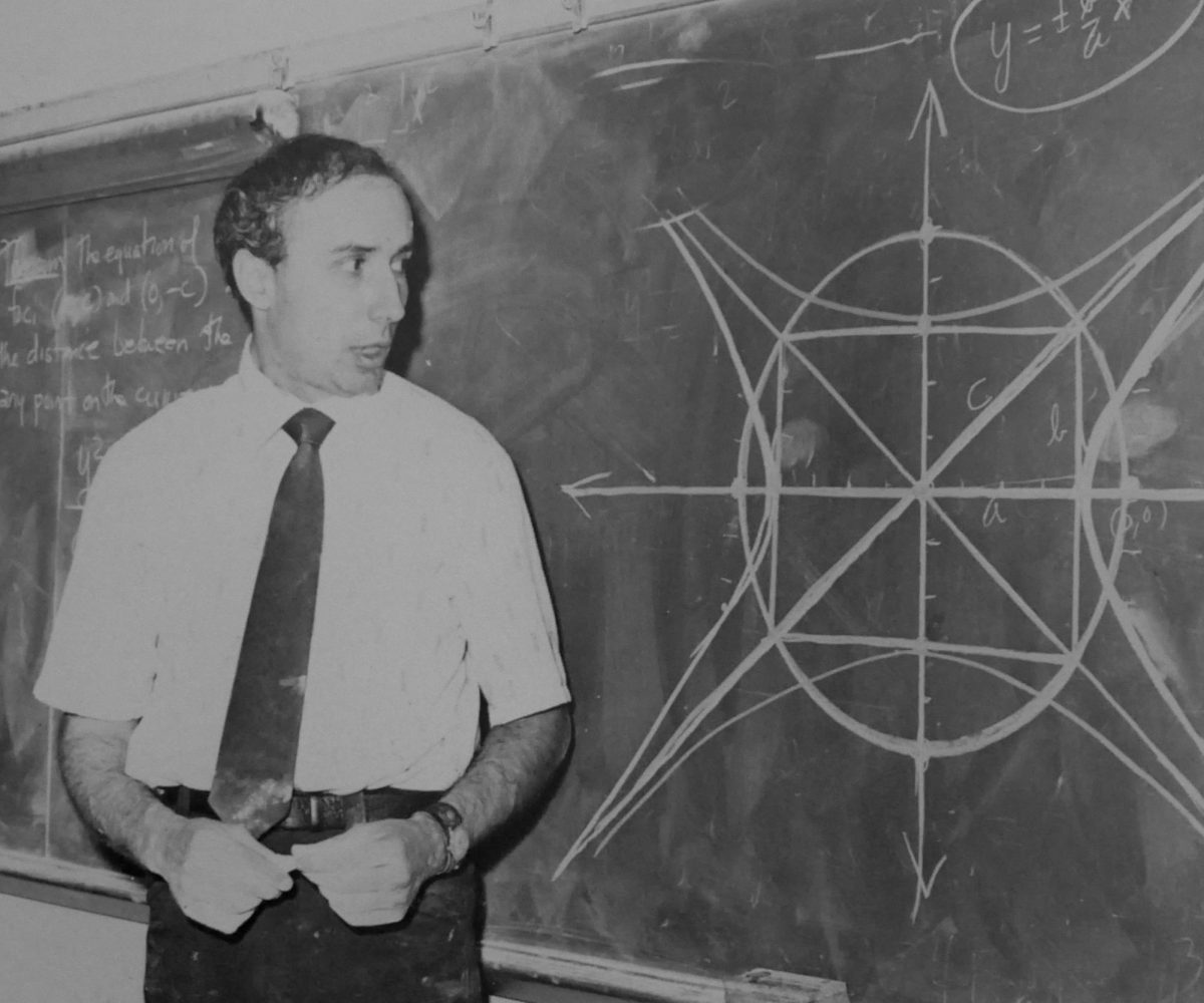In+a+photo+from+the+1974-75+yearbook%2C+which+was+his+fourth+year+teaching+at+T.C.+Williams%2C+Kokonis+teaches+his+students+about+hyperbolic+trig+function+curves.+He+was+nicknamed+Dustbuster+for+creating+clouds+of+chalkdust+as+he+wrote+on+the+board.