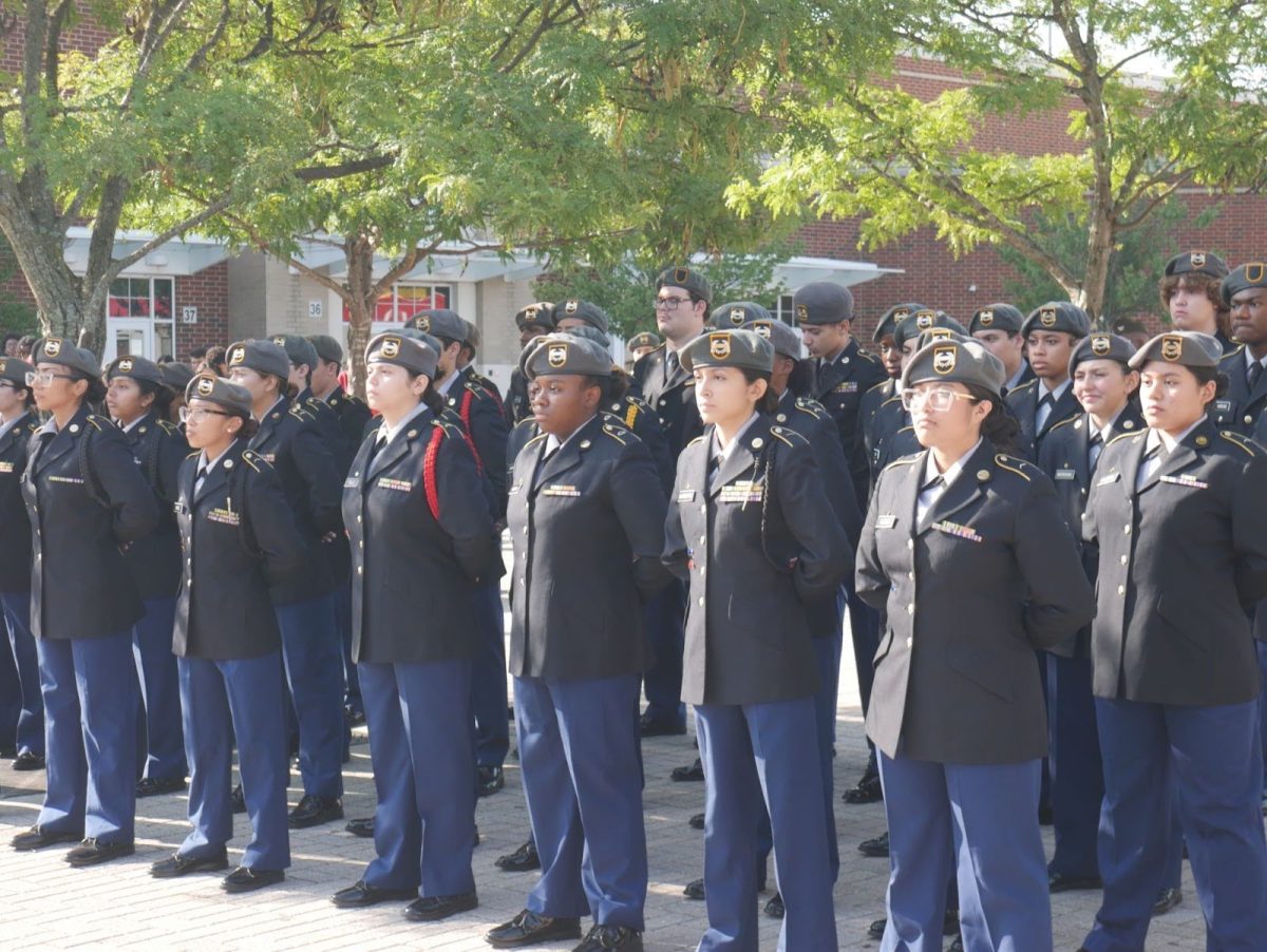 JROTC cadets stand at attention during the ceremony.