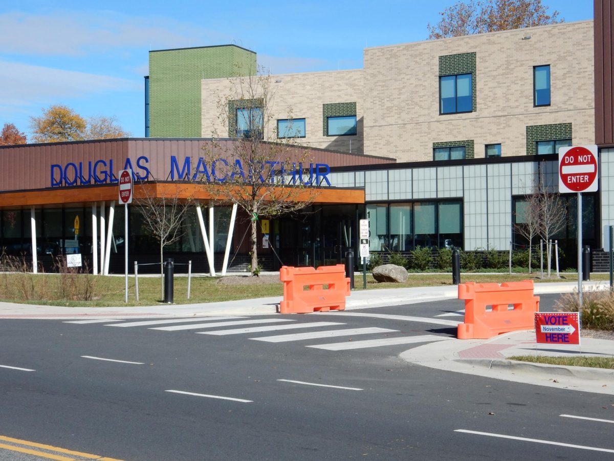 The new Douglass MacArthur Elementary building is seeing its first round of voters.