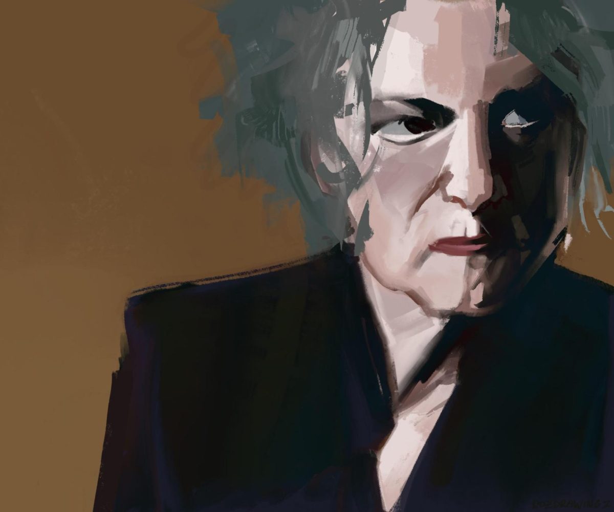 Portrait of Robert Smith, lead singer of The Cure.