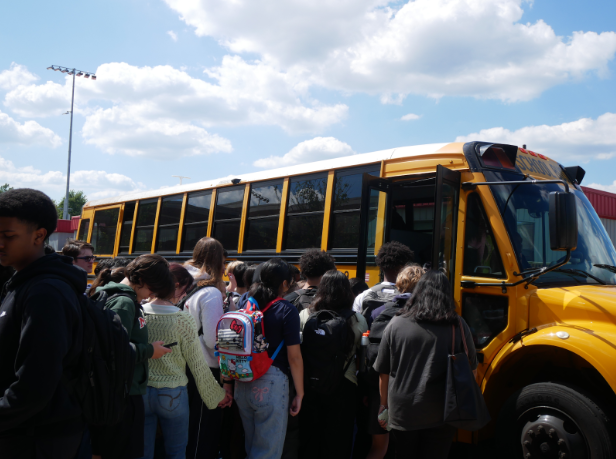 Students boarding the bus at the King Street campus to be transported to Minnie Howard