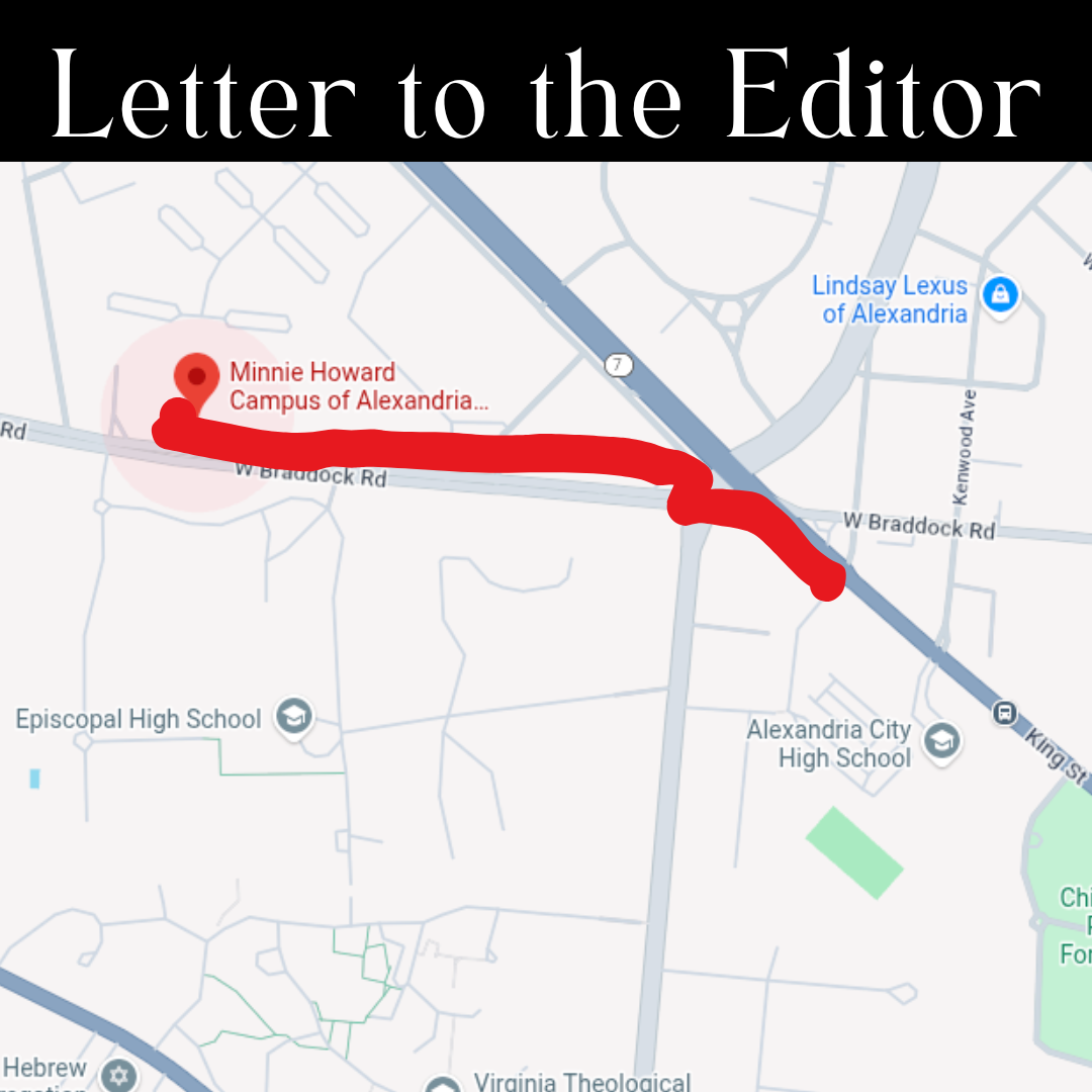Route from the Minnie Howard campus to the King Street campus of Alexandria City High School.