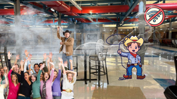 Scenes from the cafeteria as a duel ensues.