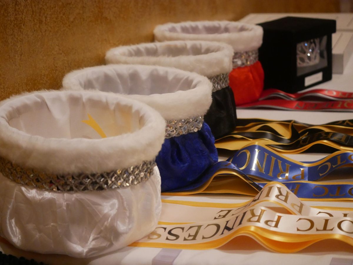 The Military Ball court sashes and crowns lay on the table prior to the courting ceremony.