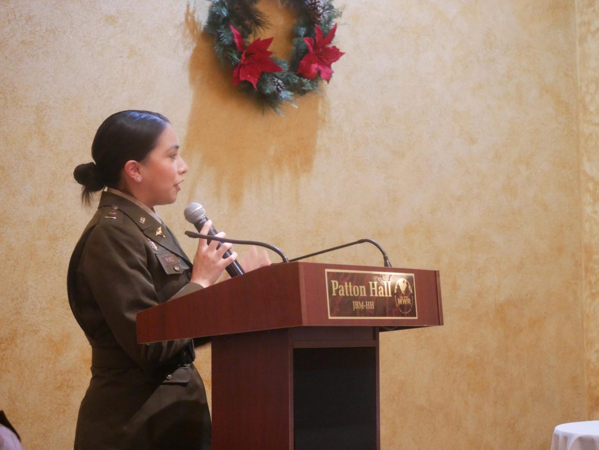 The evening also featured Guest speaker First Lieutenant Keylin Perez. In her speech, she accounts her experiences in the military, reminding cadets “You were not meant to fit into the box of this world. You’re meant to lead, to serve with passion and grace.” 