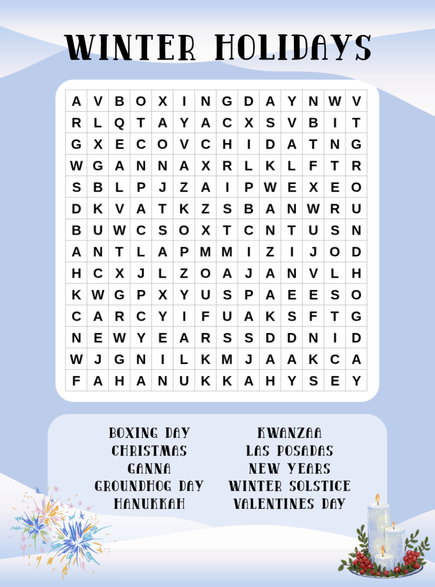 Search for winter themed words in this holiday word search.