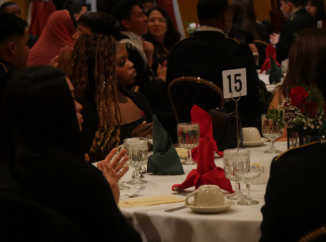 JROTC cadets sitting at their assigned tables waiting for the ball to officially begin with the presentation of the Colors and the National Anthem.
