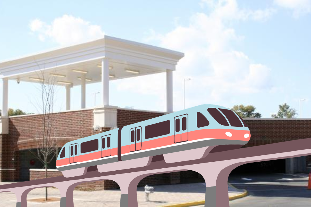 The brand new Titans Monorail, traveling between the Alexandria City High School King St. and the Minnie Howard Campuses. / Courtesy of Theogony

