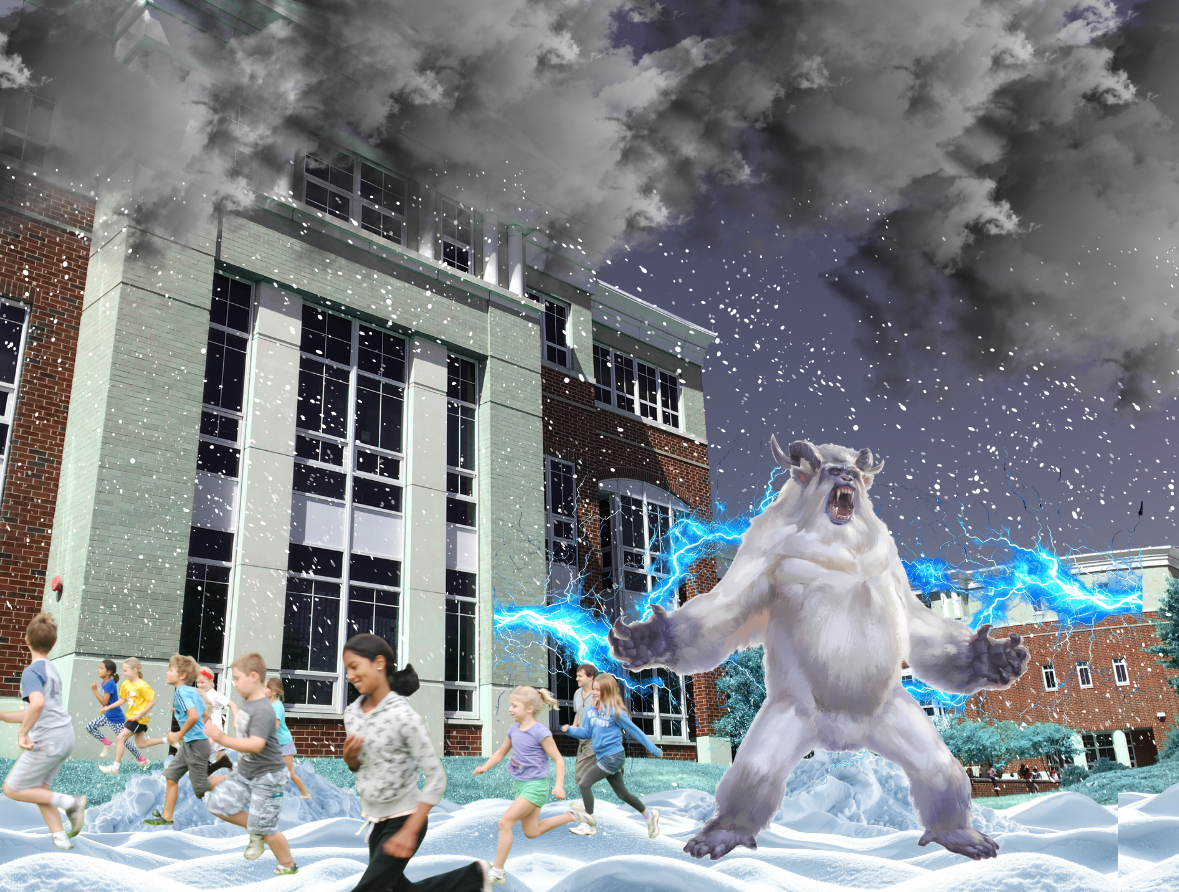 A Yeti terrorizes helpless students at the King Street Campus. 