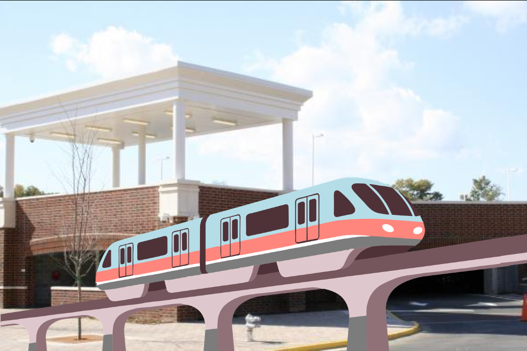 The brand new Titans Monorail, traveling between the Alexandria City High School King St. and the Minnie Howard Campuses.