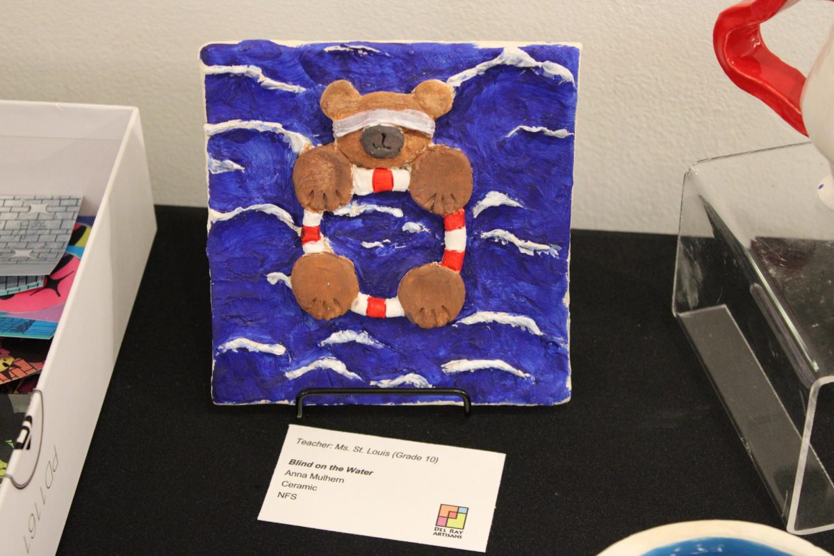 In regards to the message of her ceramic titled “Blind on the Water,” sophomore Anna Mulhern said “Sometimes people are blind to the things that they don't want to be subject to. Like ignorance is bliss.”
